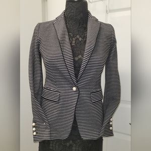 Anntaylor petite size 2 jacket black with white stripes, pearl button